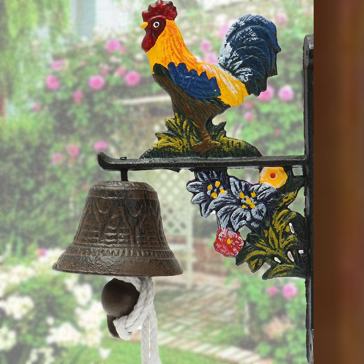 Brown-Metal-CockCast-iron-Doorbell-Wall-Mounted-Garden-Decoration-Vintage-Style-1160952