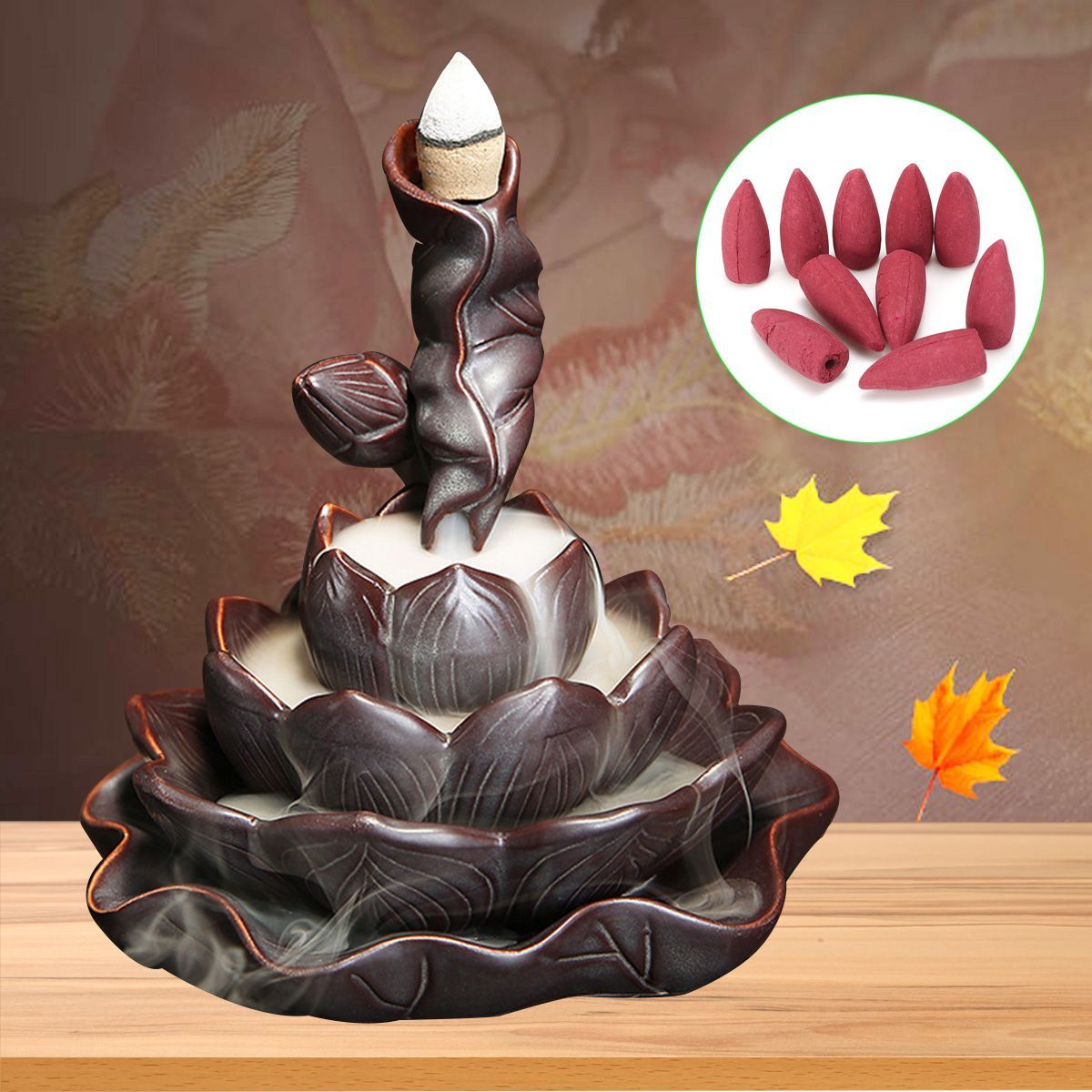 Ceramic-Lotus-Pond-Waterfall-Smoke-Backflow-Cone-Censer-Incense-Burner-Holder--10-Cones-1416132