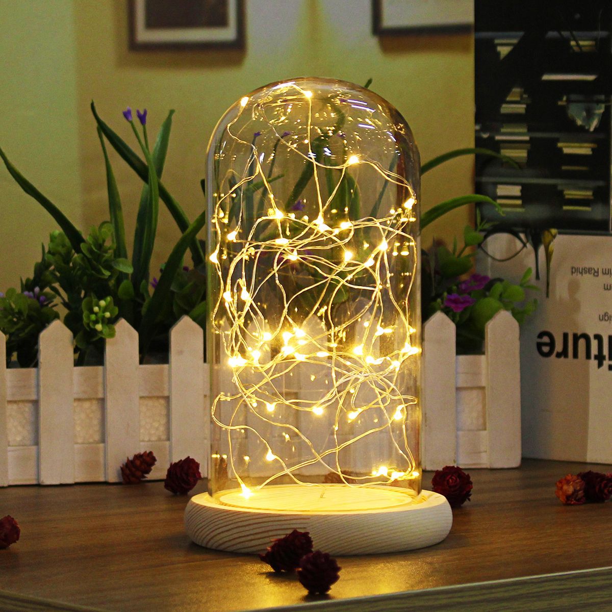 Clear-Glass-Display-Dome-Cloche-Bell-Jar-Wooden-Base-DIY-Decorations-With-20-LED-Fairy-String-Light-1361173