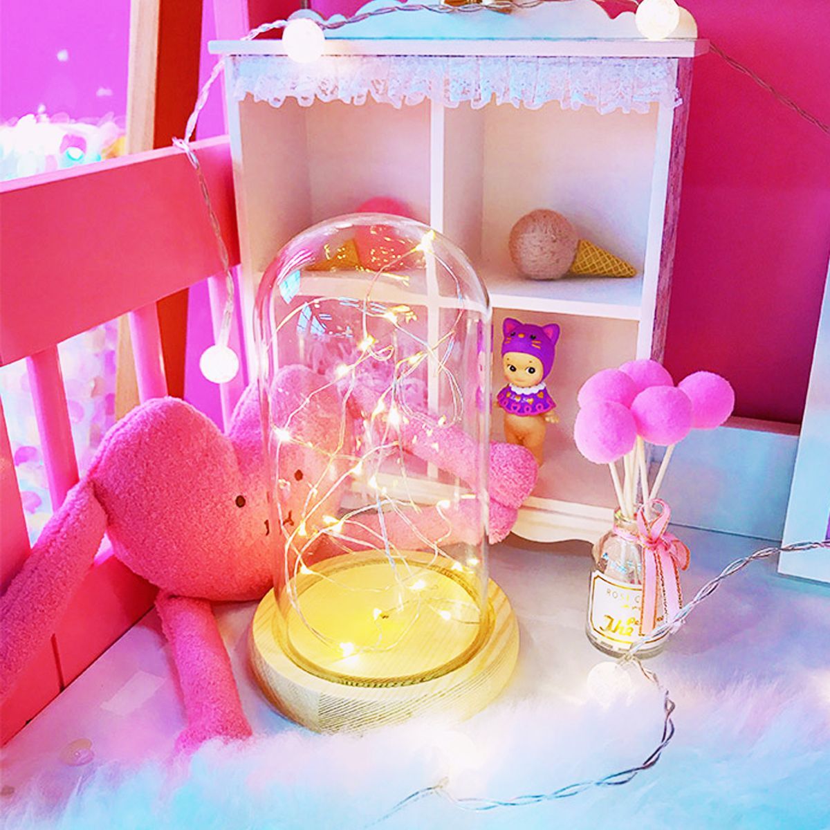 Clear-Glass-Display-Dome-Cloche-Bell-Jar-Wooden-Base-DIY-Decorations-With-20-LED-Fairy-String-Light-1361173
