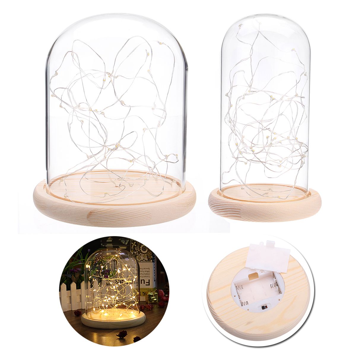 Clear-Glass-Display-Dome-Cloche-Bell-Jar-Wooden-Base-DIY-Decorations-With-20-LED-Fairy-String-Light-1361173