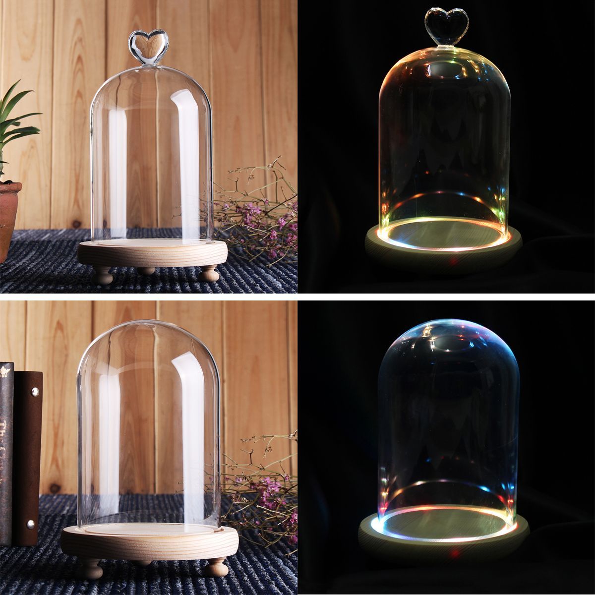 Clear-Glass-Display-Flower-Dome-Bell-Jar-Cloche-Wooden-Base-With-LED-Light-Room-Decorations-1372891