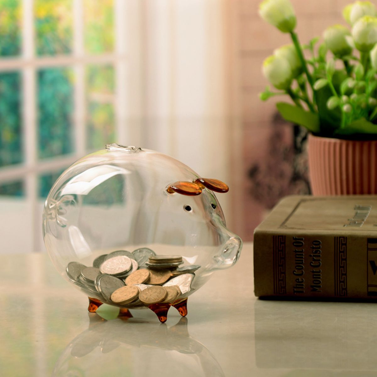 Clear-Glass-Piggy-Bank-Coin-Money-Cash-Collectible-Saving-Box-Jar-Gift-Pig-1498151