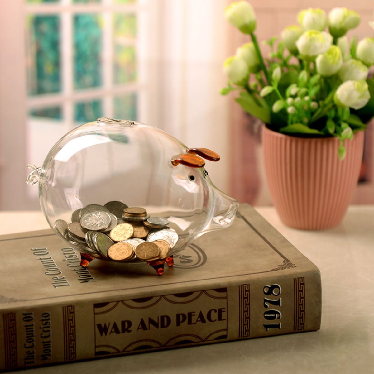 Clear-Glass-Piggy-Bank-Coin-Money-Cash-Collectible-Saving-Box-Jar-Gift-Pig-1498151