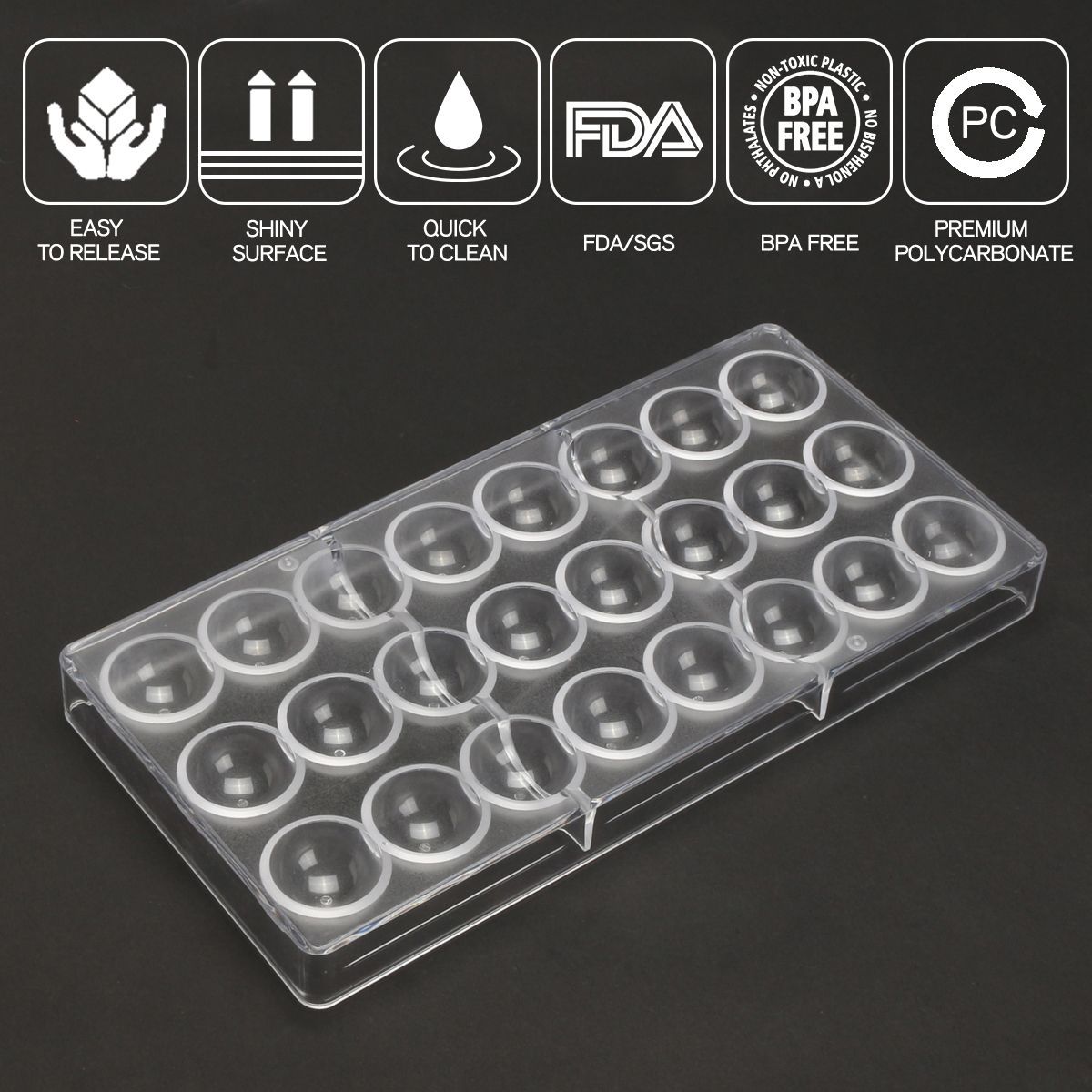 Clear-Hard-Chocolate-Maker-Polycarbonate-PC-DIY-24-Half-Ball-Candy-Mould-1588172