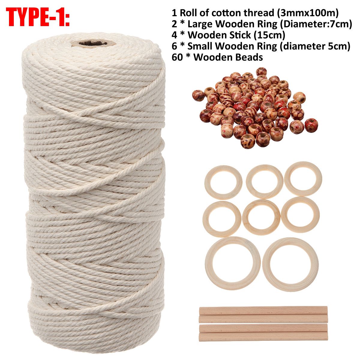 DIY-Craft-Cord-Yarn-Natural-Cotton-Wooden-Bead-Kit-Tapestry-Macrame-Wall-Hanging-1735479