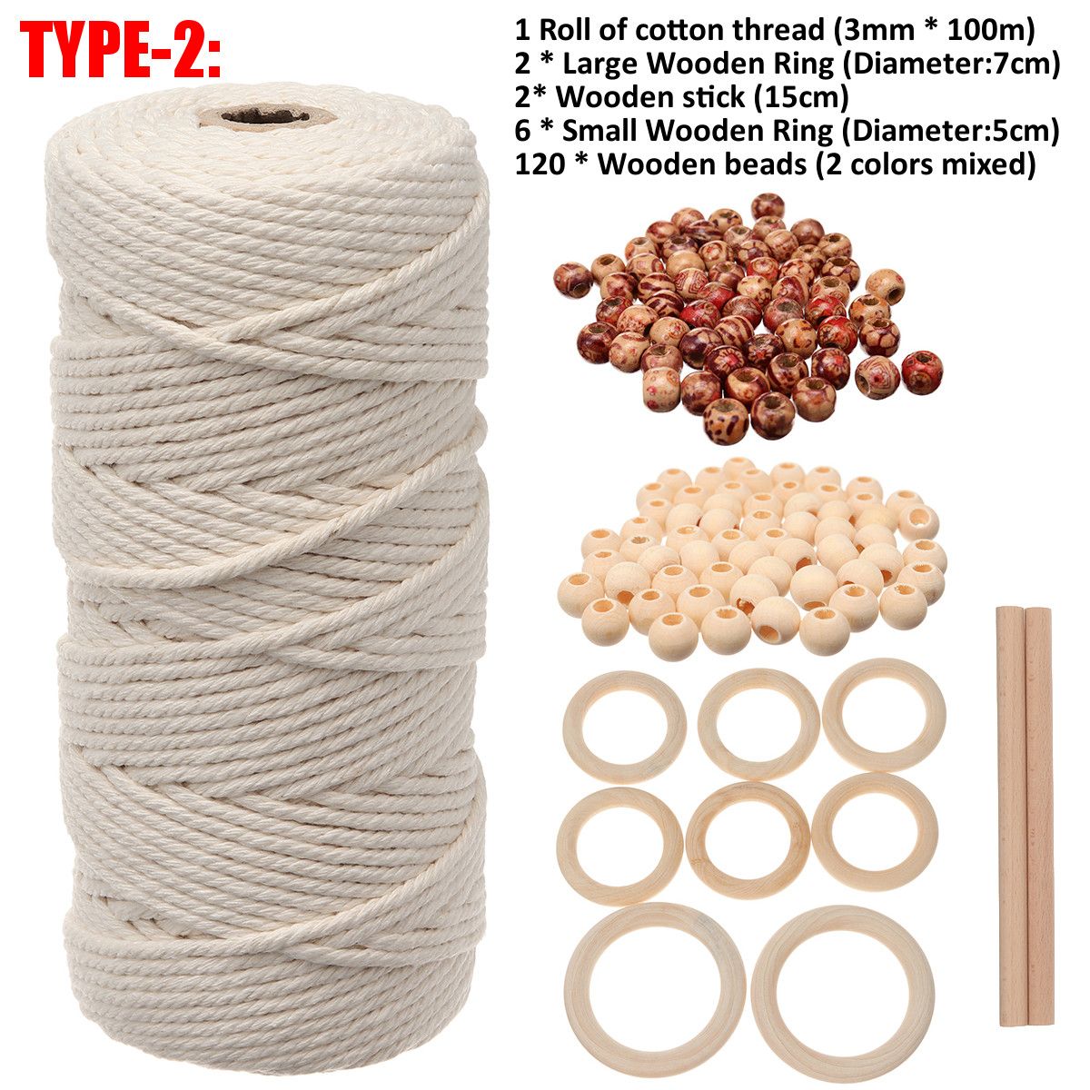 DIY-Craft-Cord-Yarn-Natural-Cotton-Wooden-Bead-Kit-Tapestry-Macrame-Wall-Hanging-1735479