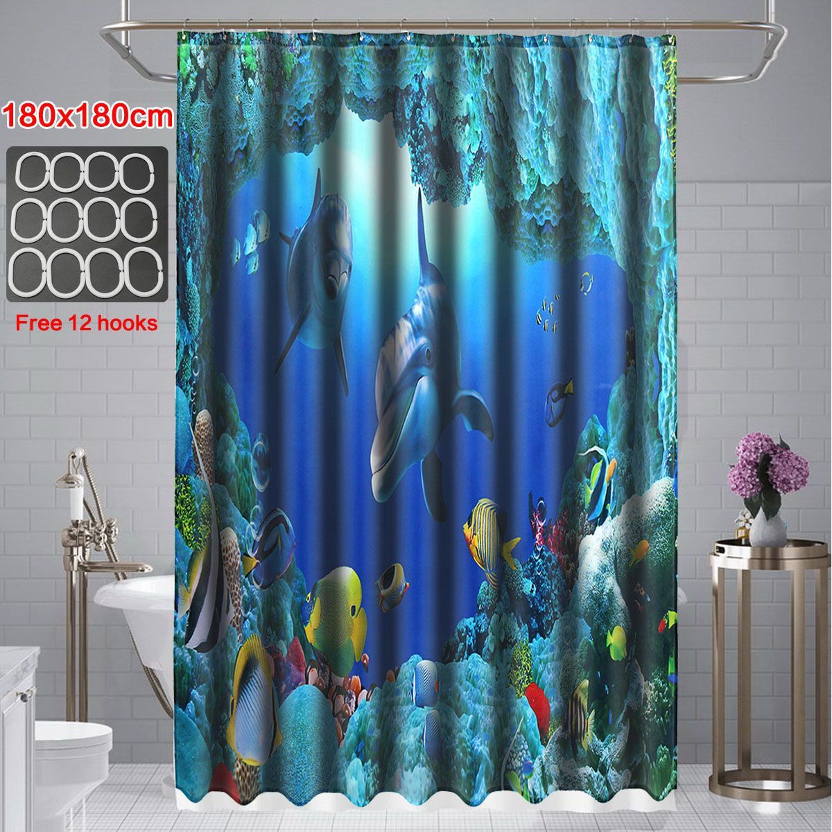 Dolphin-Ocean-Bathroom-Shower-Curtain-Bath-Mat-Toliet-Pedestal-Rug-Pad-Cover-1636694