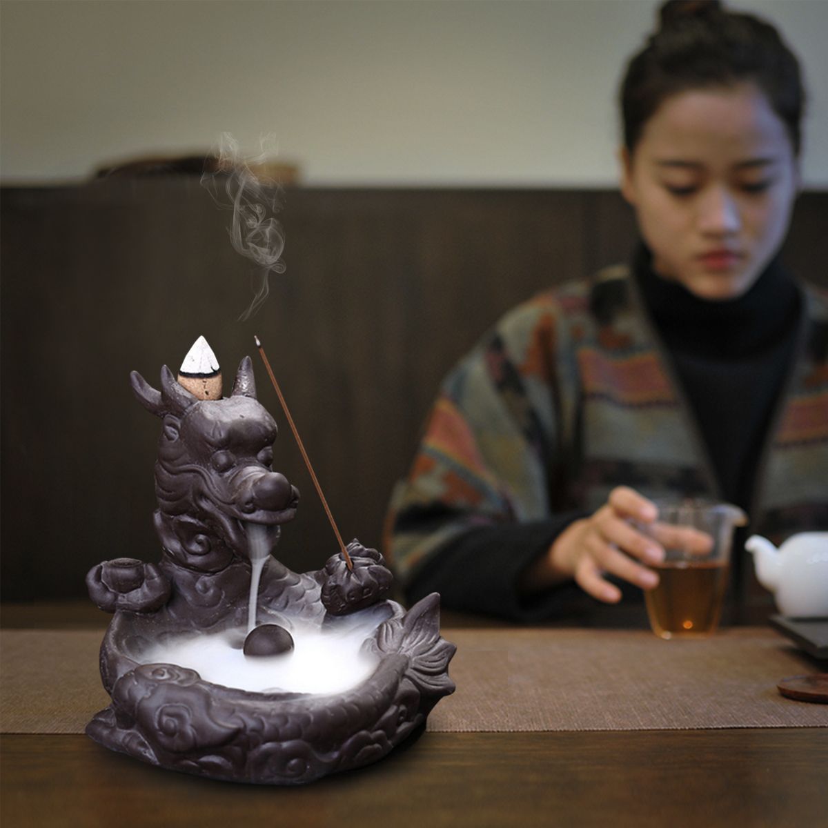 Dragon-Fish-Backflow-Tower-Burner-Holder-Ceramic-With-10Pcs-Cone-Incense-Decor-1304897