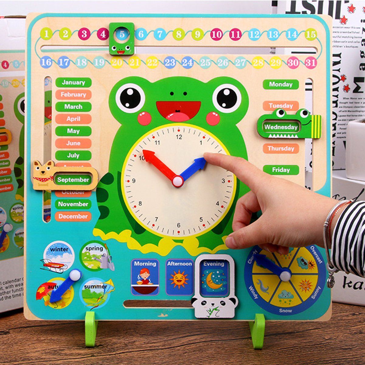 Educational-Wooden-Toys-Children-School-Calendar-Clock-Weather-Learning-Board-1588350