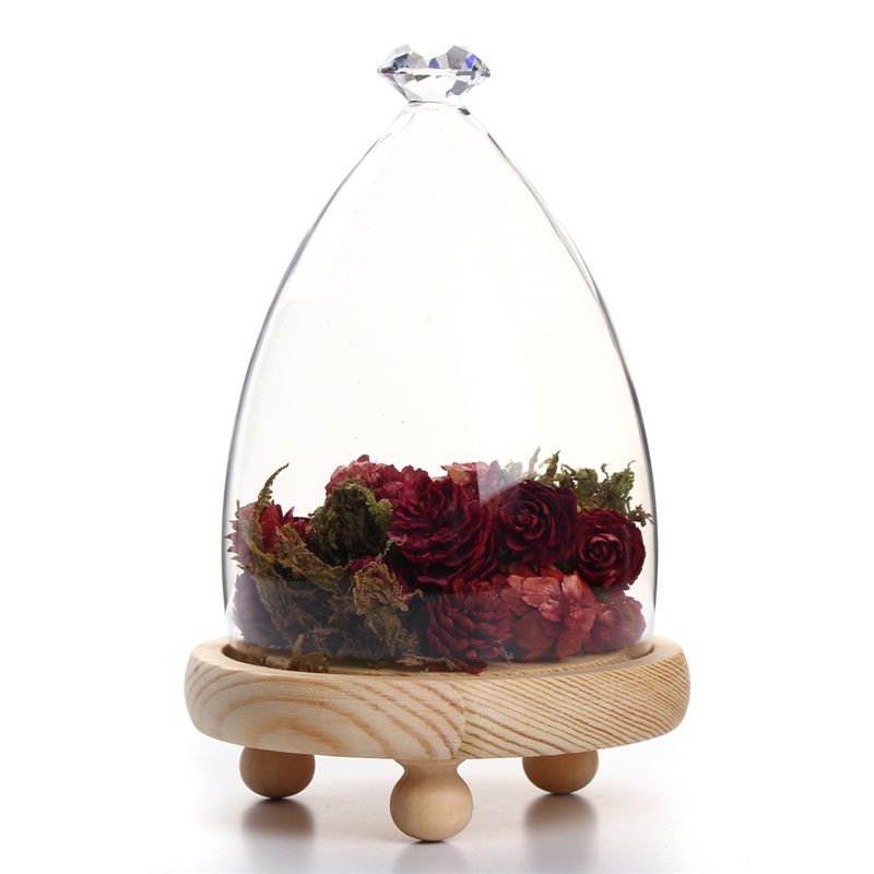 Glass-Dome-Clothe-Display-Storage-Bell-Jar-Wooden-Base-Flower-Preservation-Vase-1229217