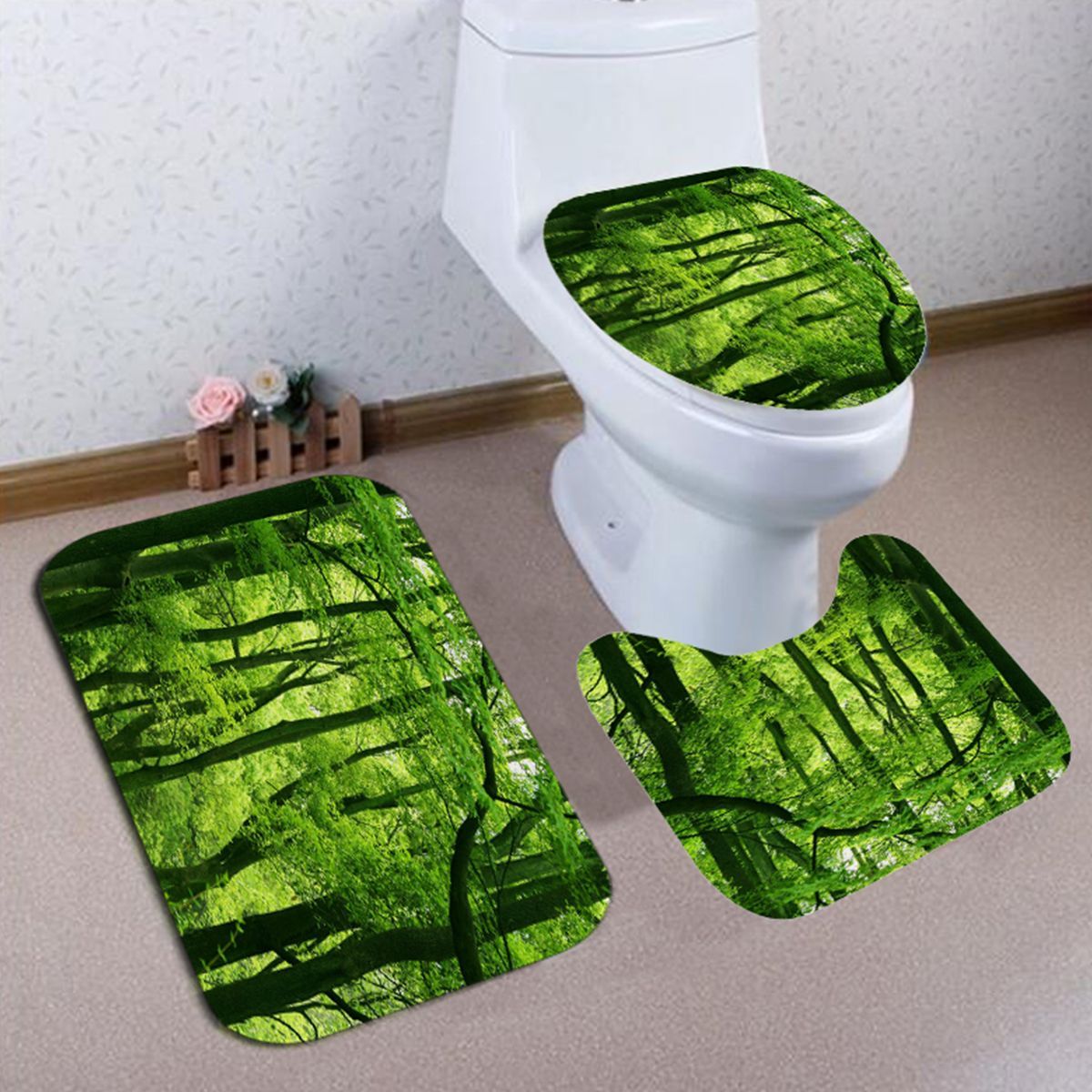 Green-Forest-Waterproof-Shower-Curtain-Bathroom-Toilet-Cover-Mat-Rug-Pad-Set-1573177