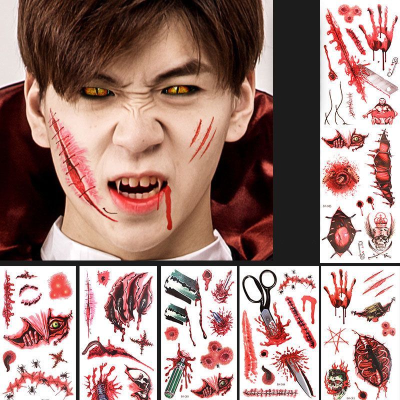 Halloween-Props-Tattoo-Stickers-Horror-Simulation-Wound-Realistic-Blood-Scars-Scratches-Stitch-Patte-1566613