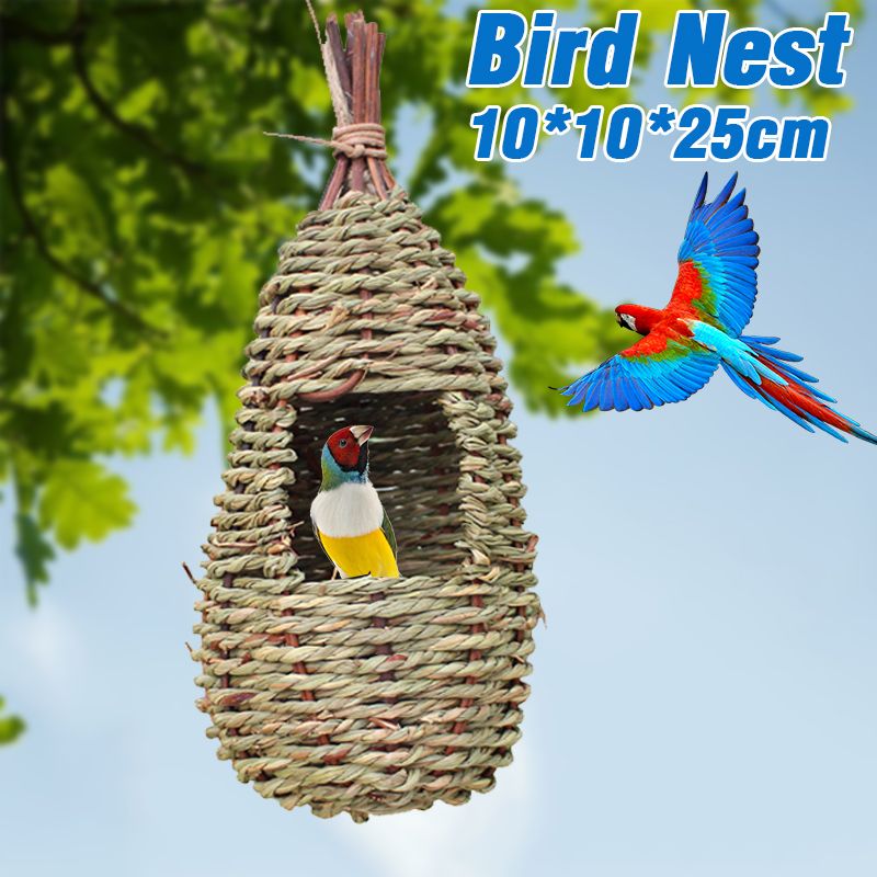 Hand-Woven-Pet-Bird-Nest-Hut-Cage-Feeder-Parrot-Parakeet-Toy-House-Natural-Outdoor-1702661