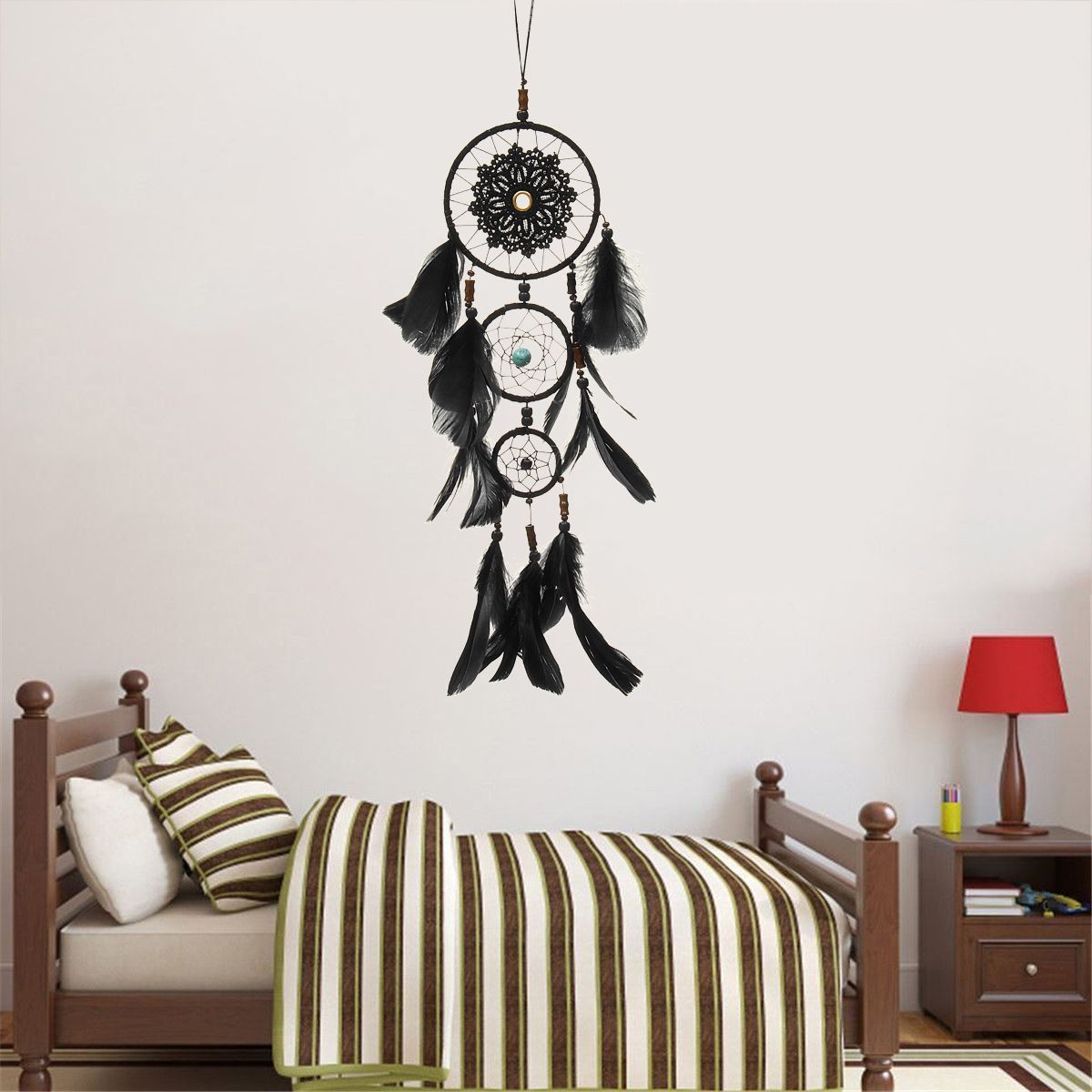 Handmade-Dream-Catcher-Black-Feather-Wood-Beads-Balcony-Room-Wall-Hanging-Decorations-1557062