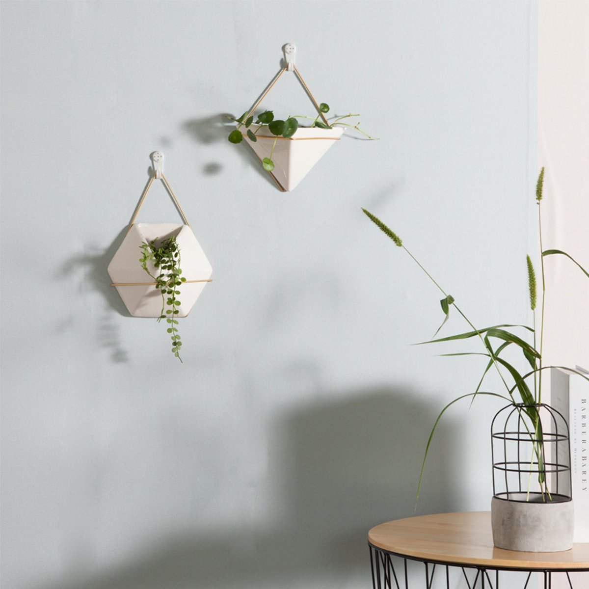 Hexagon-Wall-Fence-Art-Hanging-Green-Plant-Flower-Pot-Ceramic-Planter-Holder-1462950