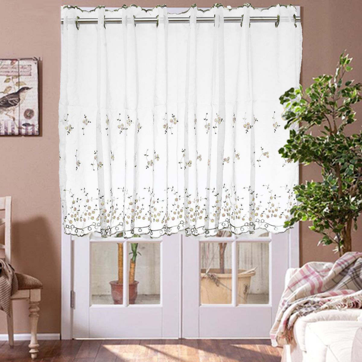 Kitchen-Cafe-Curtains-Country-Embroidery-Window-Sheer-Voile-Short-Panel-Valance-1528711