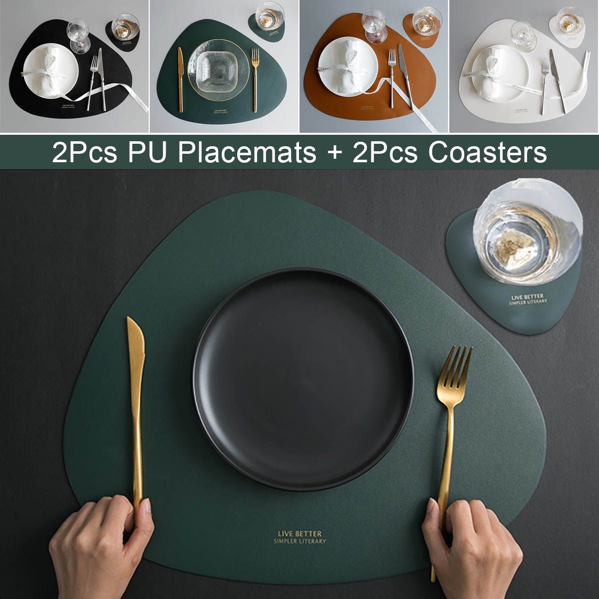 Kitchen-Placemats-Coasters-Dining-Table-Bowl-Cup-Mats-PU-Leather-Washable-1590920