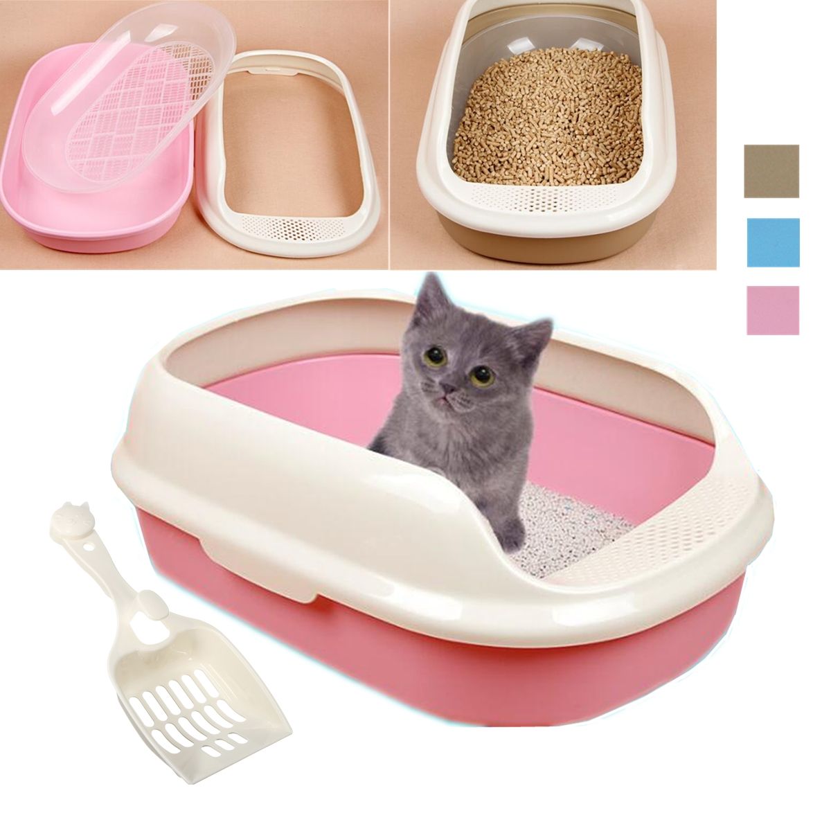 Large-55times385times20cm-Plastic-Cat-Kitty-Pet-Bowl-Litter-Box-Sifting-Tray-Toilet-Semi-closed-Pan--1131573