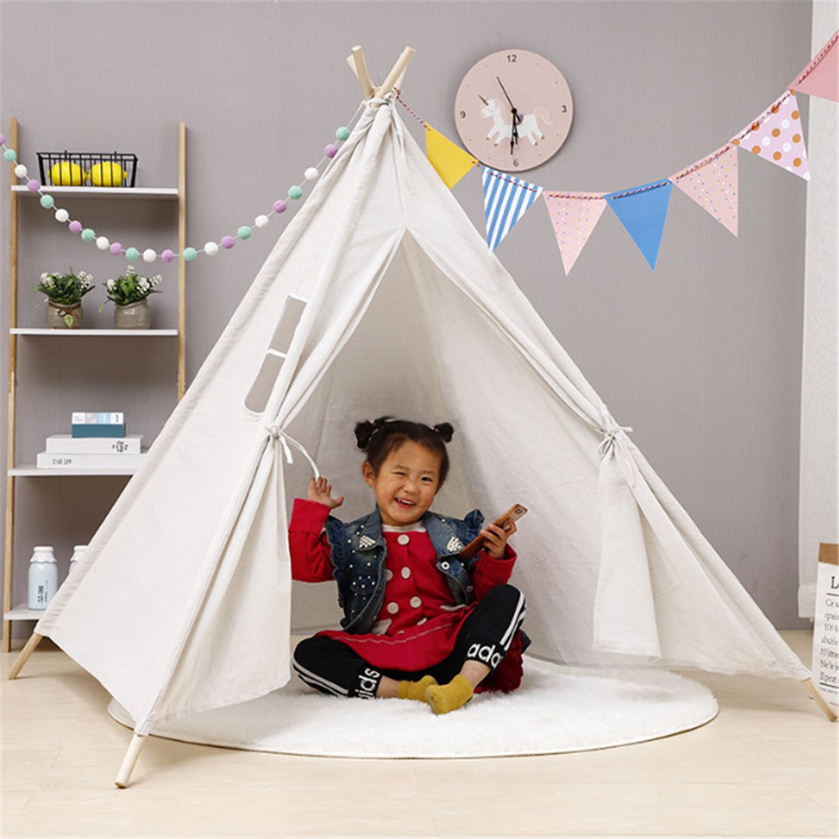 Large-Cotton-Wood-Kids-Teepee-Tent-Childrens-Wigwam-Indoor-Outdoor-Play-House-1545772