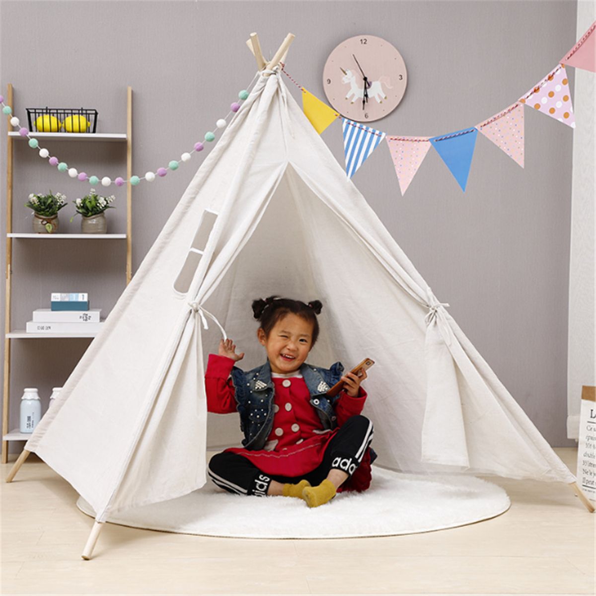 Large-Cotton-Wood-Kids-Teepee-Tent-Childrens-Wigwam-Indoor-Outdoor-Play-House-1545772
