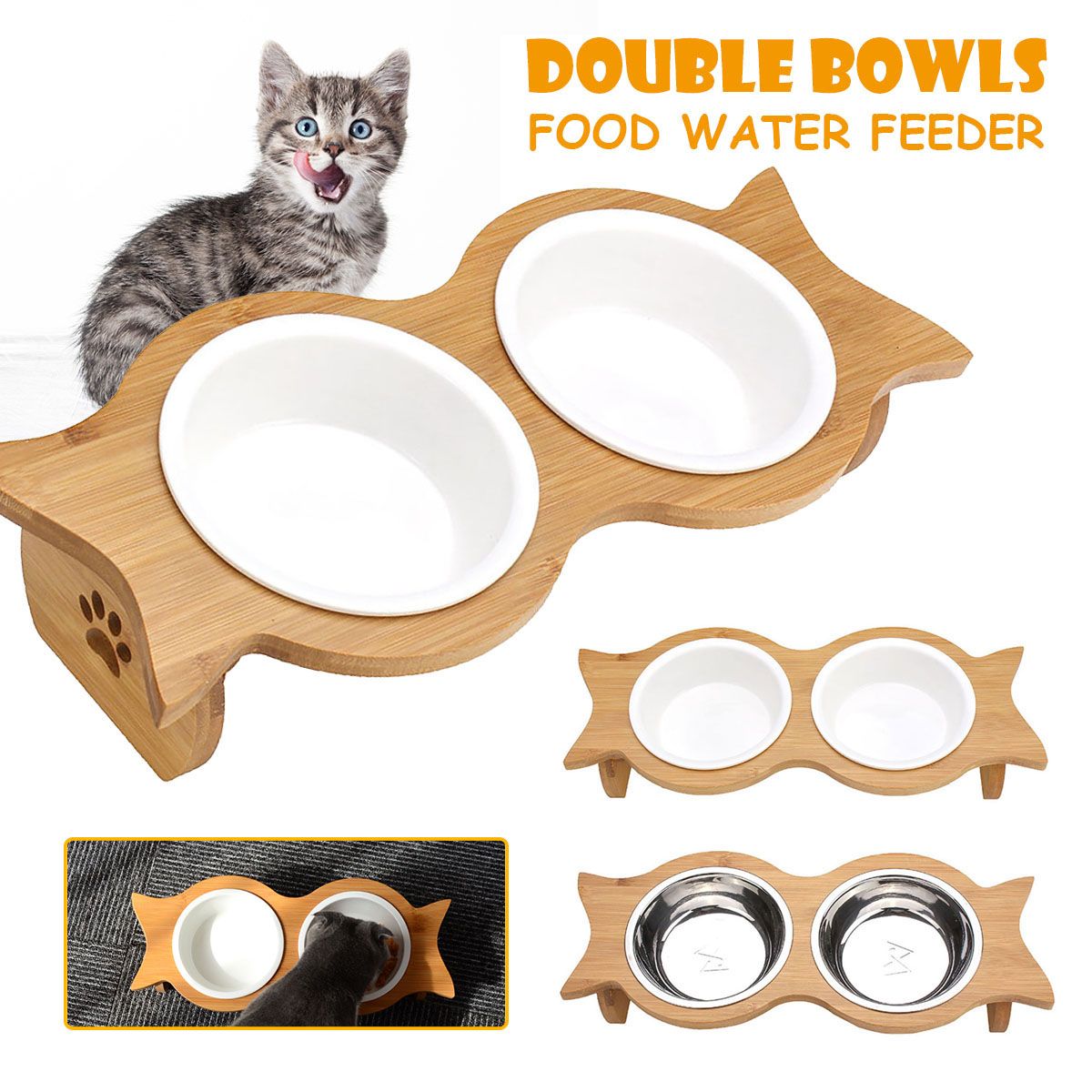 Large-Double-Pet-Bowl-Feeder-Cat-Dog-Food-Pot-Stand-Puppy-Stainless-SteelCeramics-1572037