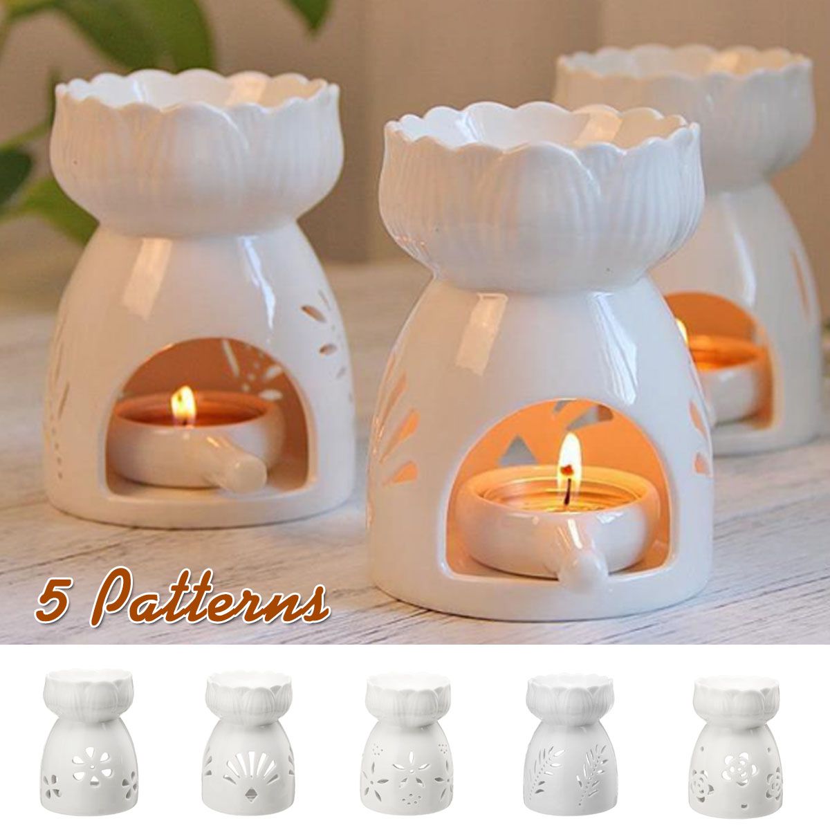 Lotus-Flower-Ceramic-Oil-Incense-Burner-Tea-Light-Holder-Home-Fragrance-White-1527638