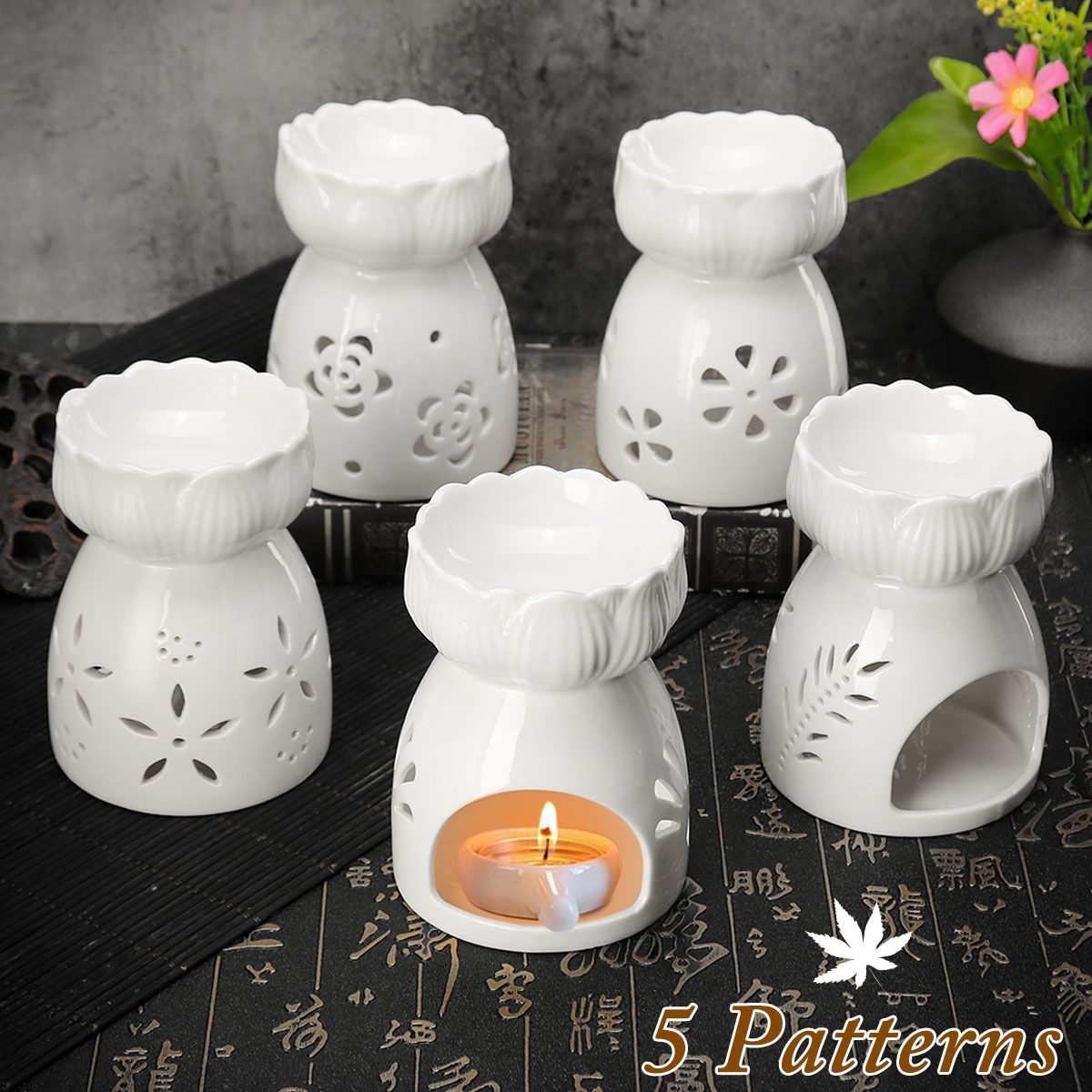 Lotus-Flower-Ceramic-Oil-Incense-Burner-Tea-Light-Holder-Home-Fragrance-White-1527638