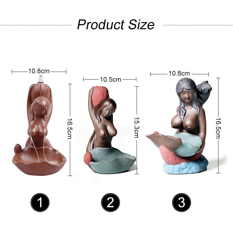 Mermaid-Ceramic-Incense-Burner-Backflow-Glaze-Censer-Cone-Holder-Decor-Crafts-1392940