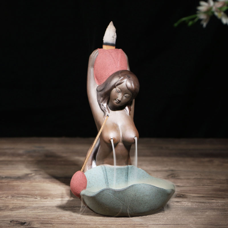 Mermaid-Ceramic-Incense-Burner-Backflow-Glaze-Censer-Cone-Holder-Decor-Crafts-1392940