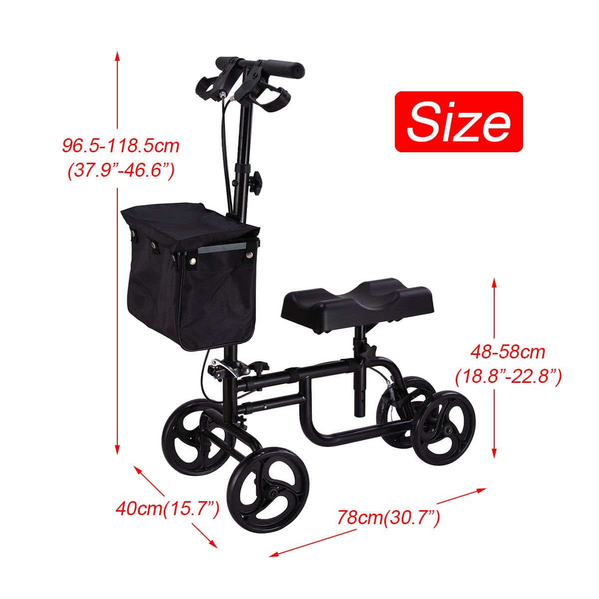Mobility-Knee-Walker-Scooter-Roller-Crutch-Leg-Steerable-Foldable-Black-1749047