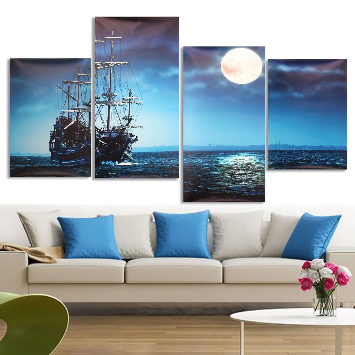 Modern-Canvas-Print-Painting-Picture-Home-Decor-Blue-Sea-Boat-Wall-Art-Framed-Paper-1165835