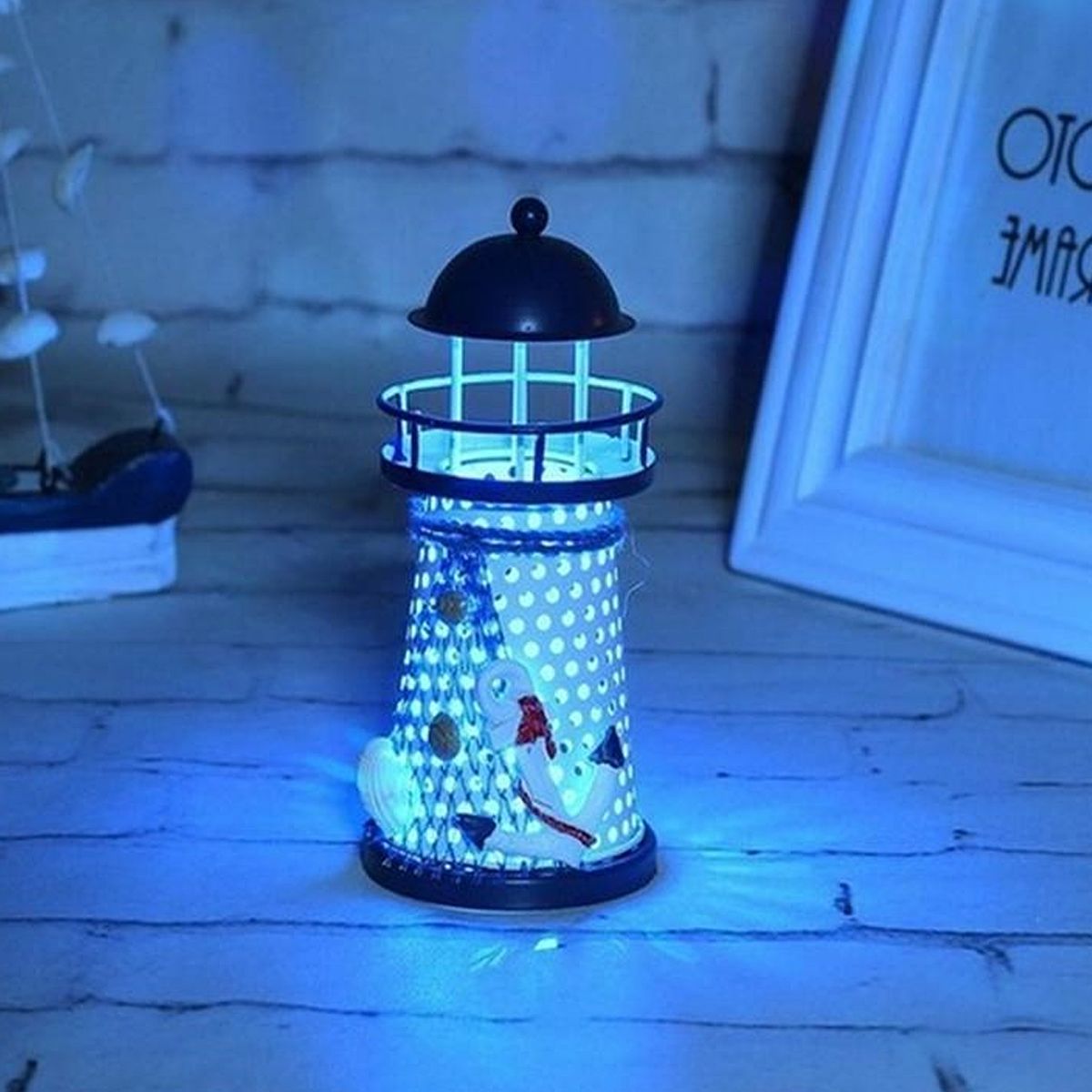 Nautical-Decor-Shabby-Metal-Lighthouse-Shell-Colorful-LED-Light-Home-Party-Decorations-1304682