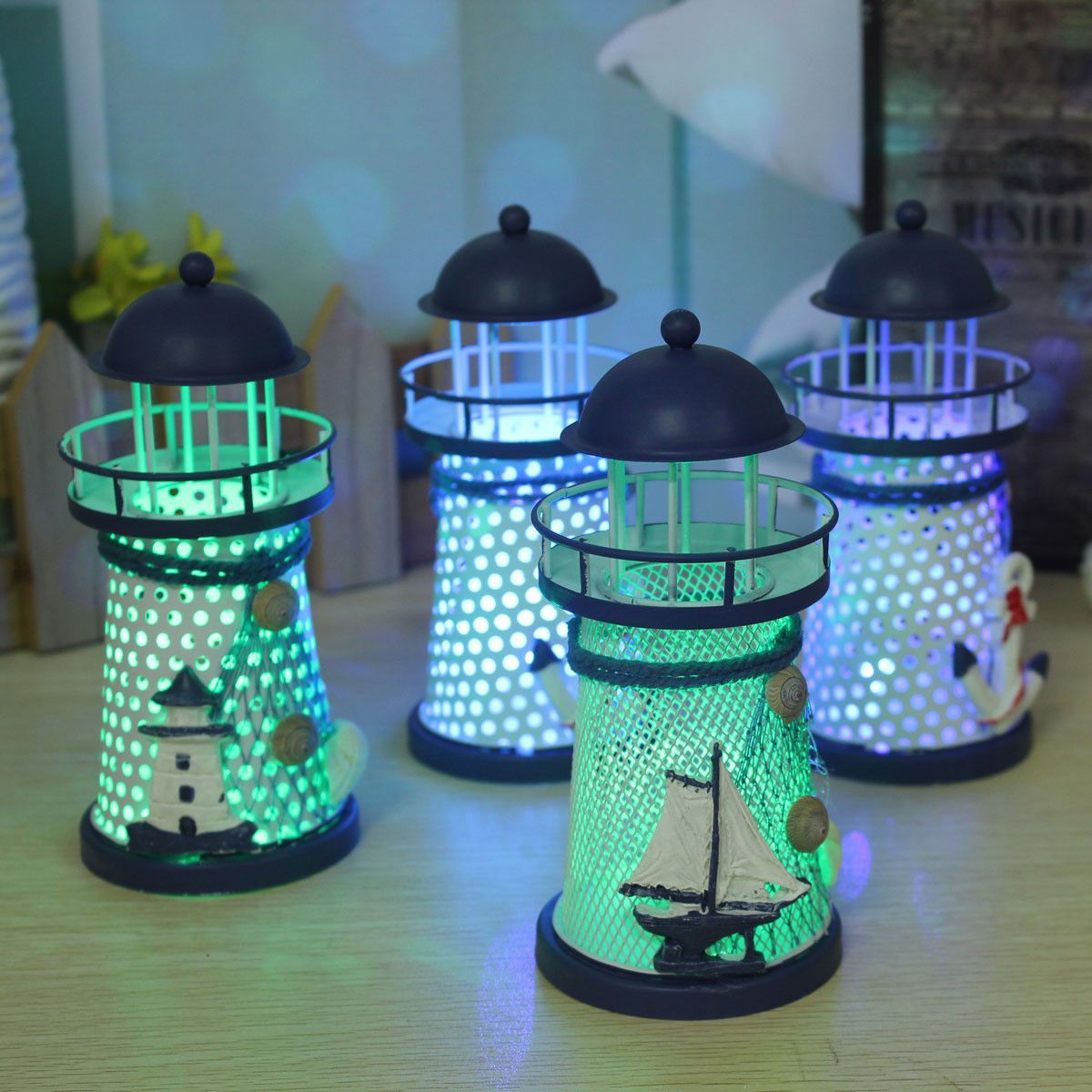 Nautical-Decor-Shabby-Metal-Lighthouse-Shell-Colorful-LED-Light-Home-Party-Decorations-1304682