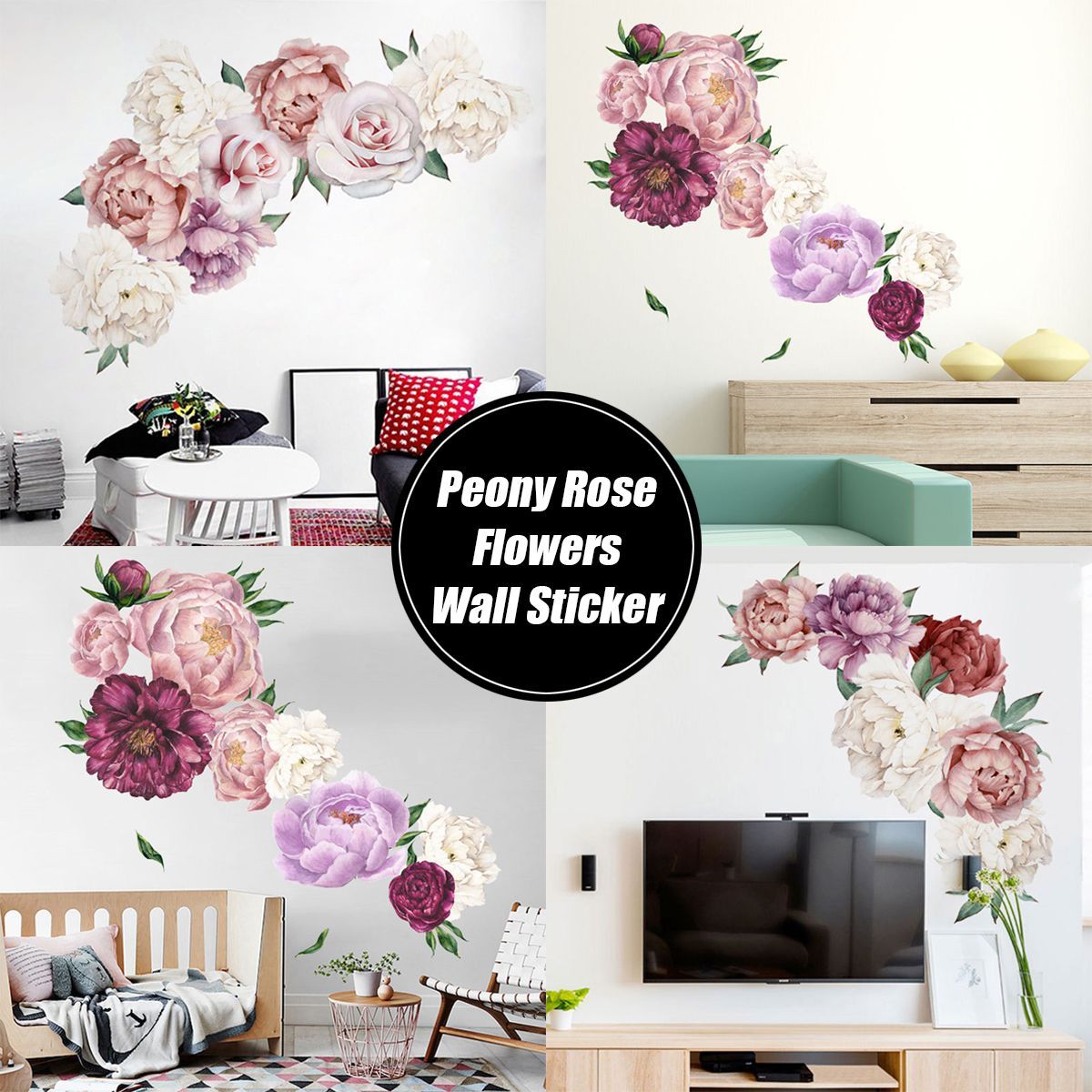 Pink-Peony-Rose-Flowers-Wall-Sticker-Vintage-Mural-Room-Home-Art-Flora-Decorations-1576064