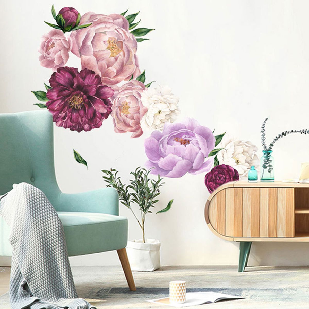 Pink-Peony-Rose-Flowers-Wall-Sticker-Vintage-Mural-Room-Home-Art-Flora-Decorations-1576064