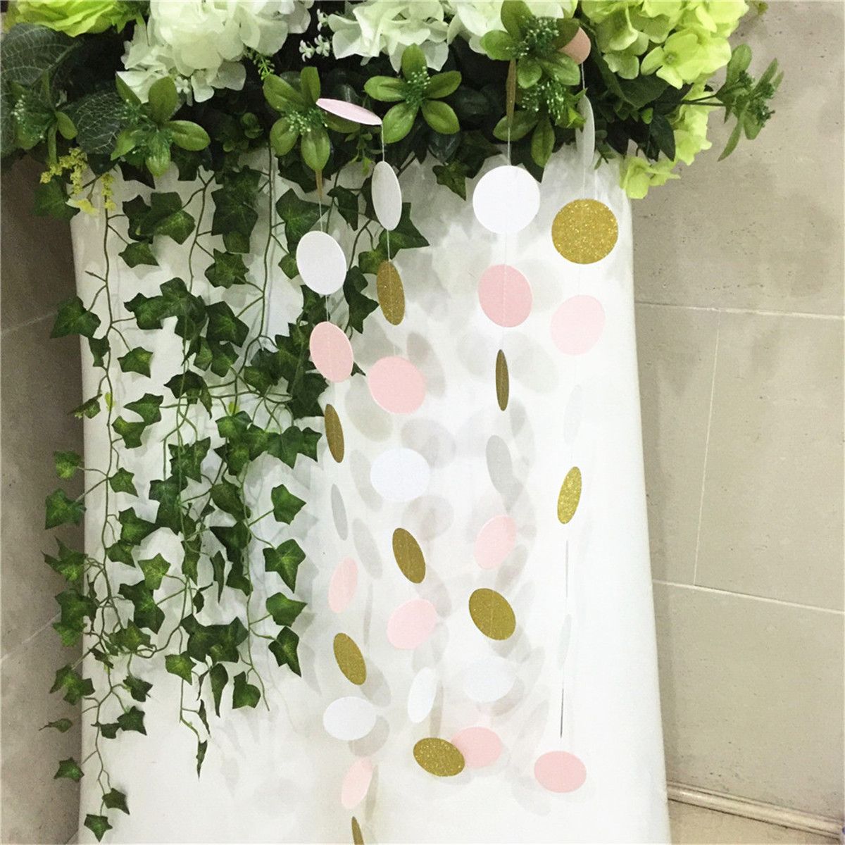 Pink-White-amp-Gold-Glitter-Circle-Polka-Dots-Paper-Garland-Banner-10FT-Banner-New-Decorations-1231112