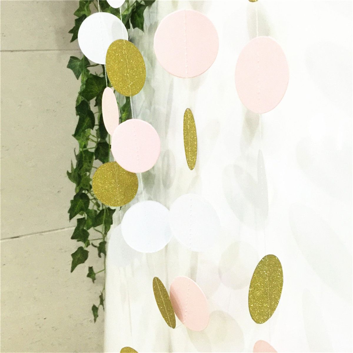 Pink-White-amp-Gold-Glitter-Circle-Polka-Dots-Paper-Garland-Banner-10FT-Banner-New-Decorations-1231112