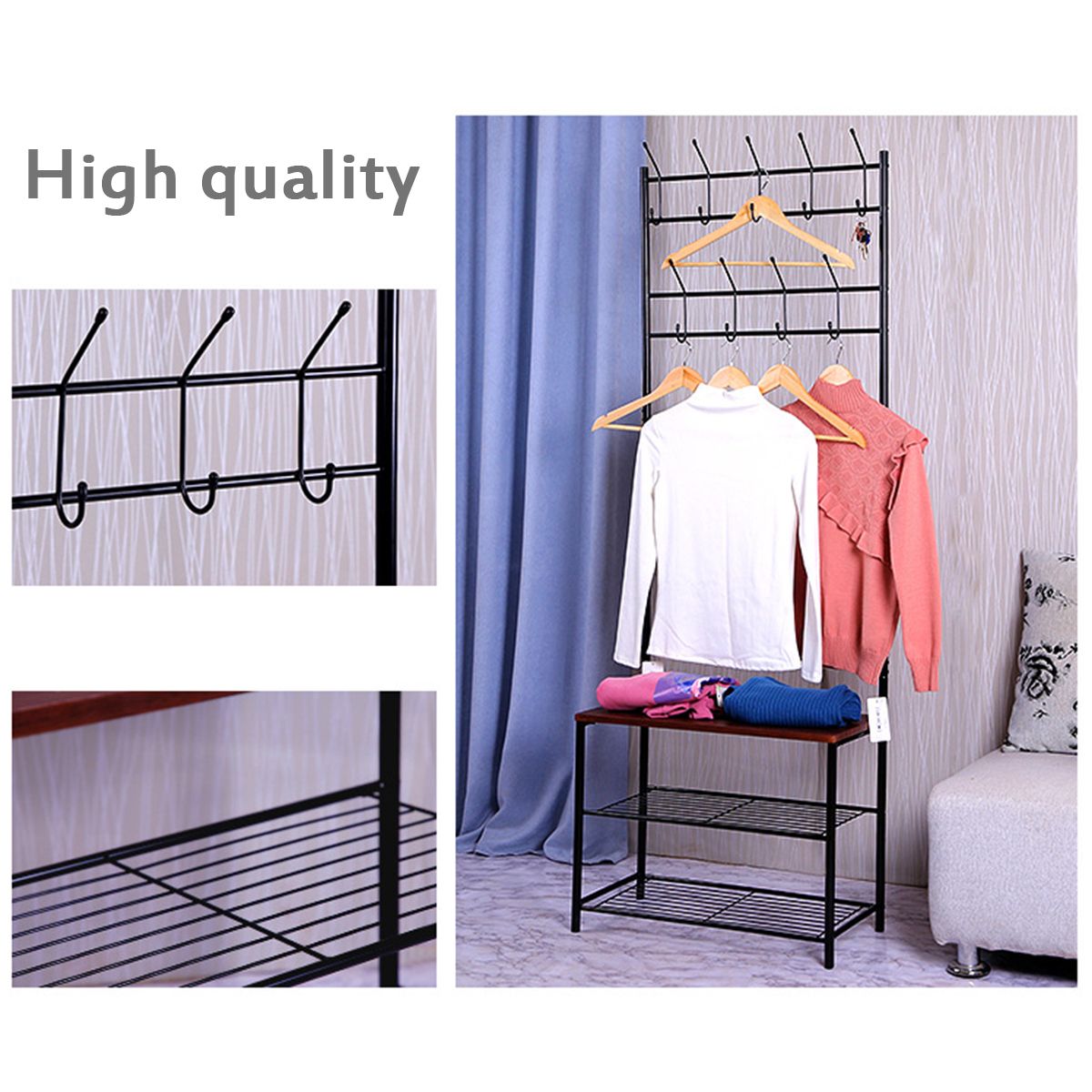 Portable-Clothes-Cloth-Coat-Rack-Hanger-Garment-Shoe-Rack-Hat-Hook-Bench-Shelf-1655121