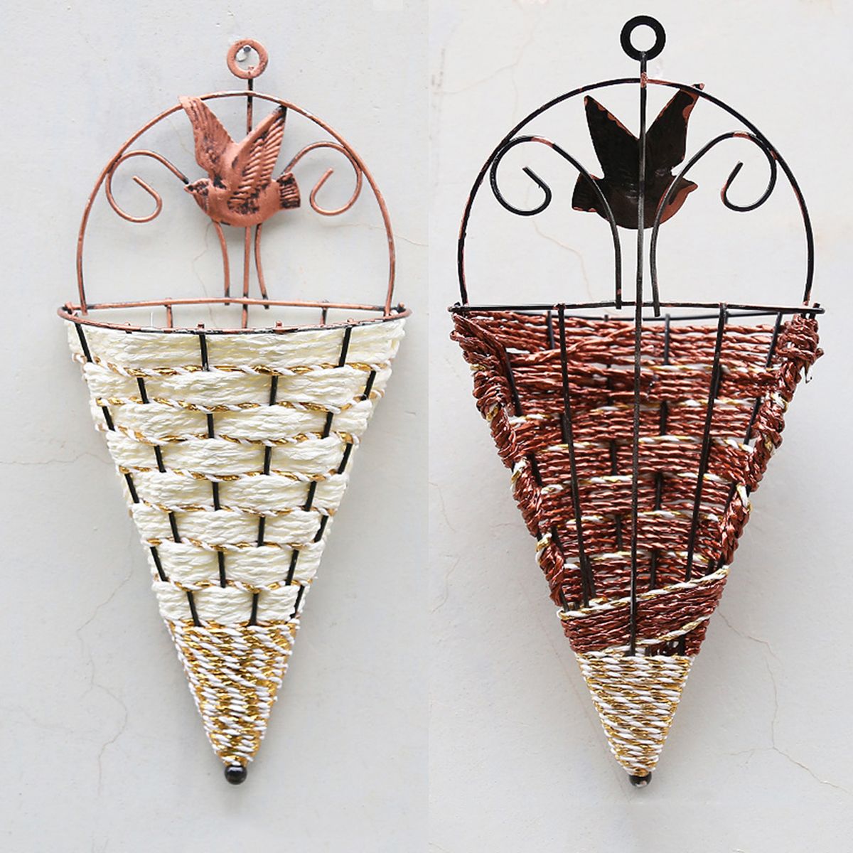 Rattan-Hanging-Wall-Planter-Plant-Pot-Basket-Garden-Flower-Mounted-Holder-Cone-1490575