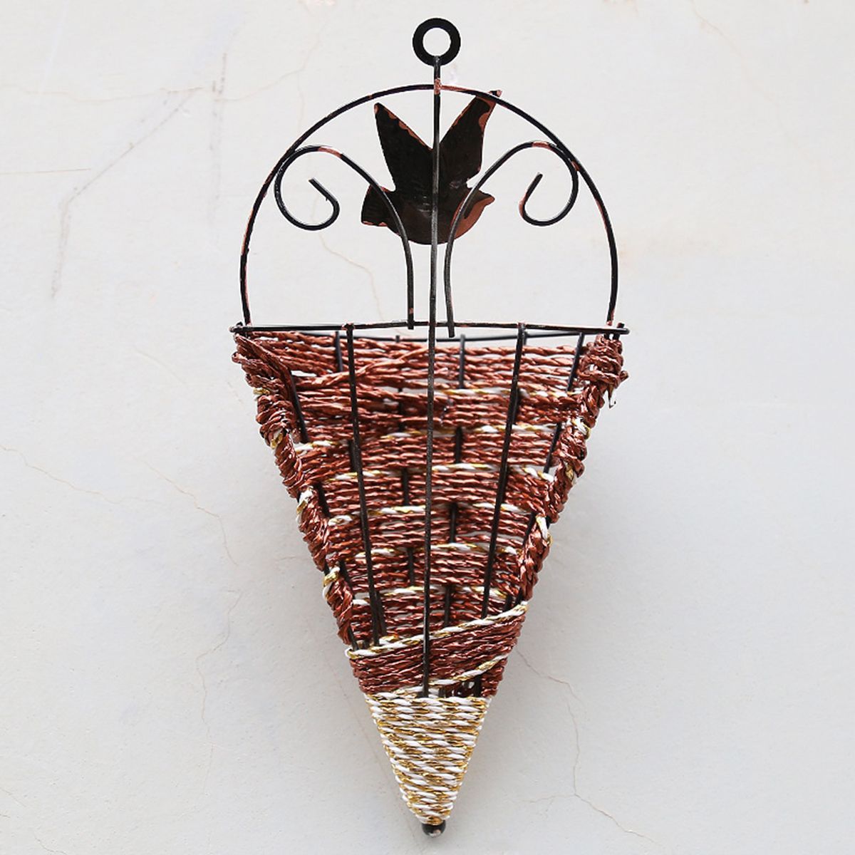 Rattan-Hanging-Wall-Planter-Plant-Pot-Basket-Garden-Flower-Mounted-Holder-Cone-1490575