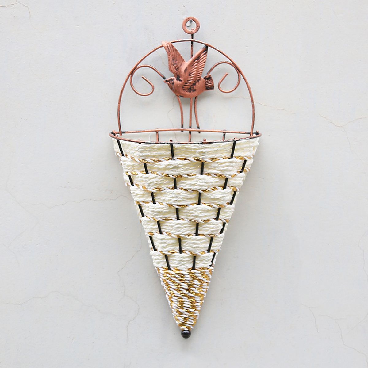 Rattan-Hanging-Wall-Planter-Plant-Pot-Basket-Garden-Flower-Mounted-Holder-Cone-1490575