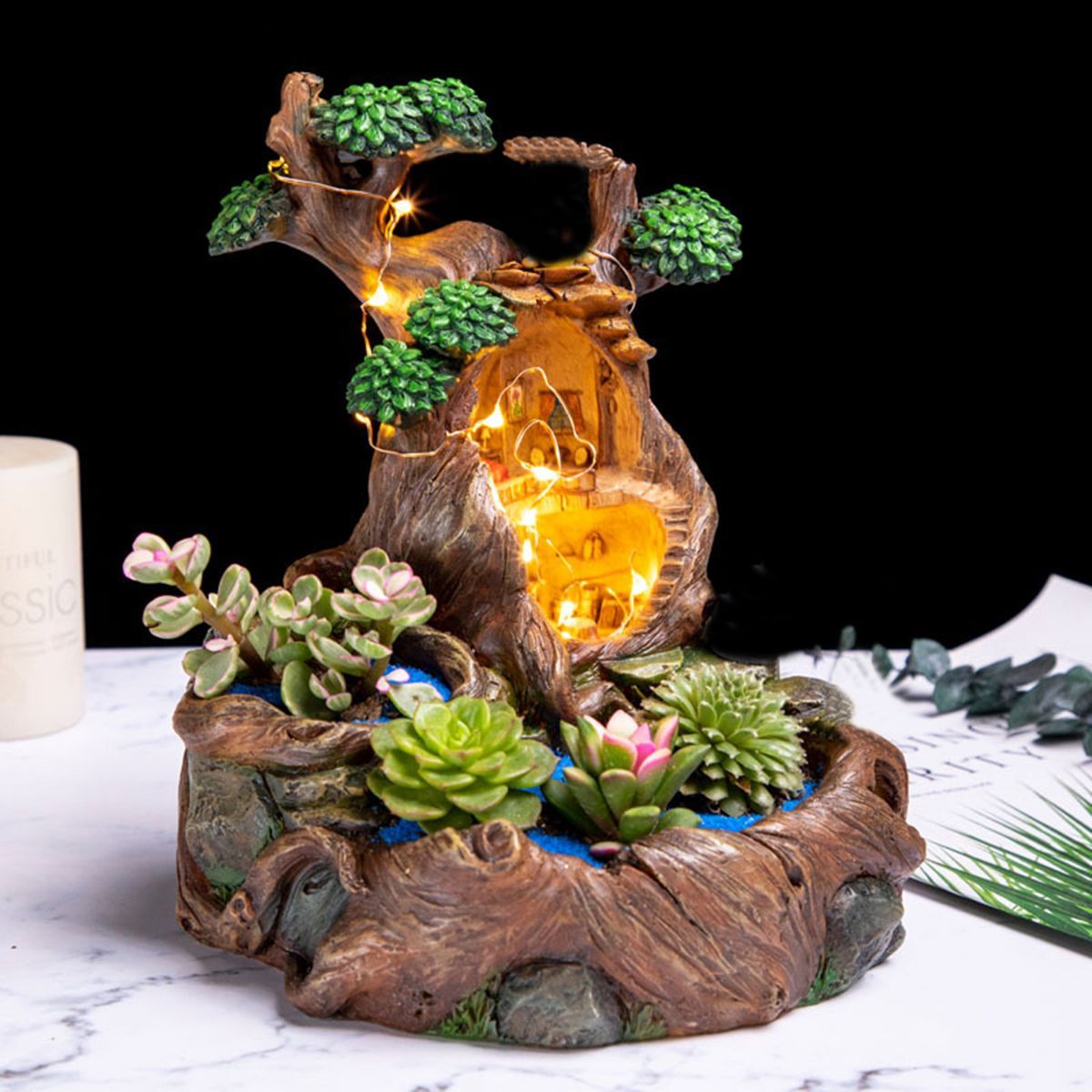 Resin-Flowerpot-Succulent-Plants-Planter-Pot-Childhood-Tree-House-With-Light-1630191