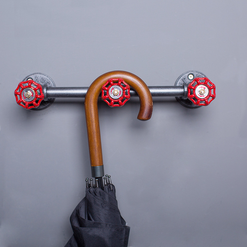 Retro-Iron-Pipe-Clothes-Umbrella-Hanger-Flange-Industrial-Valve-Wall-Mount-Triple-Hook-1199514