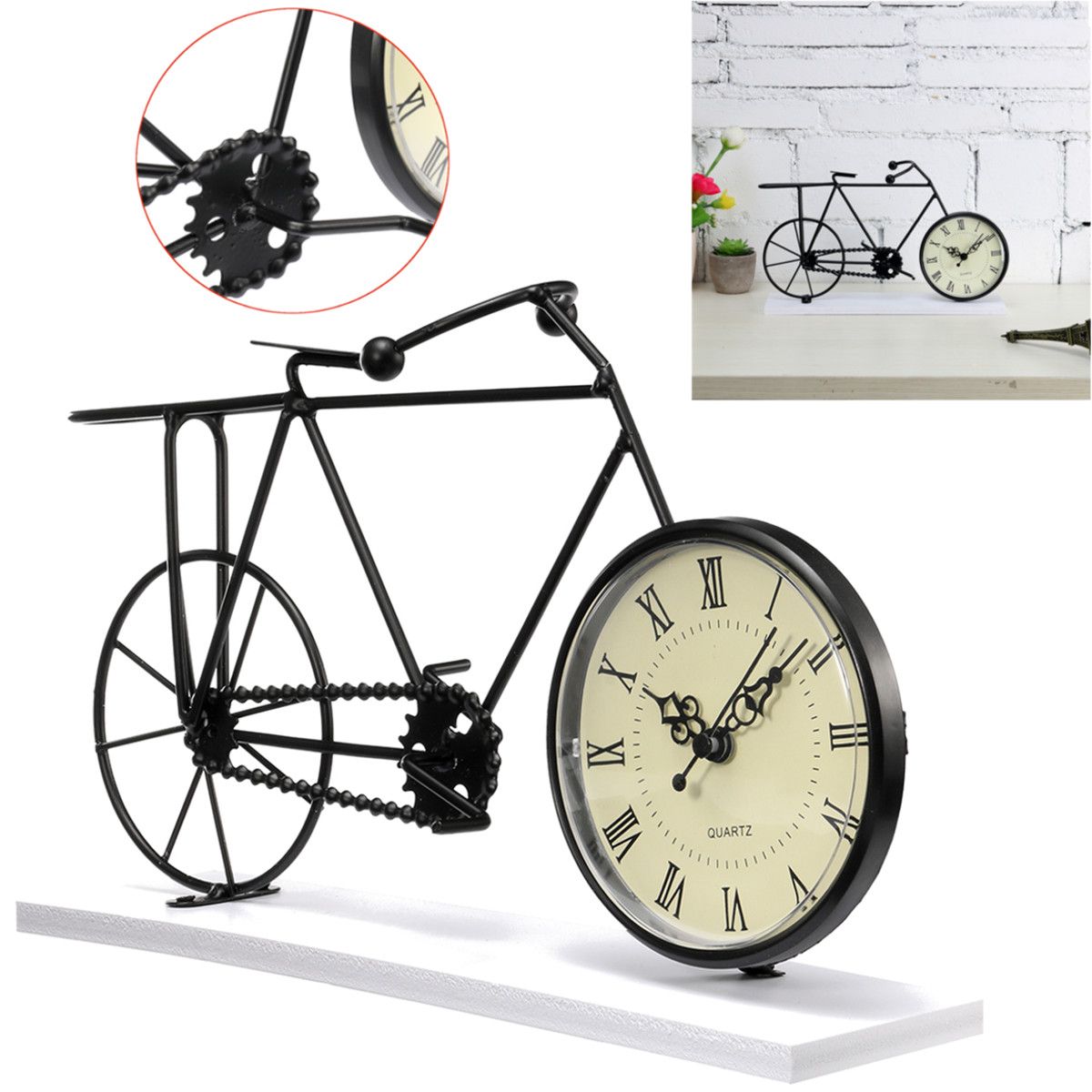 Retro-Iron-Wire-Bicycle-Bike-Clock-Roman-Numeral-Stand-Desk-Table-Home-with-Base-1683300