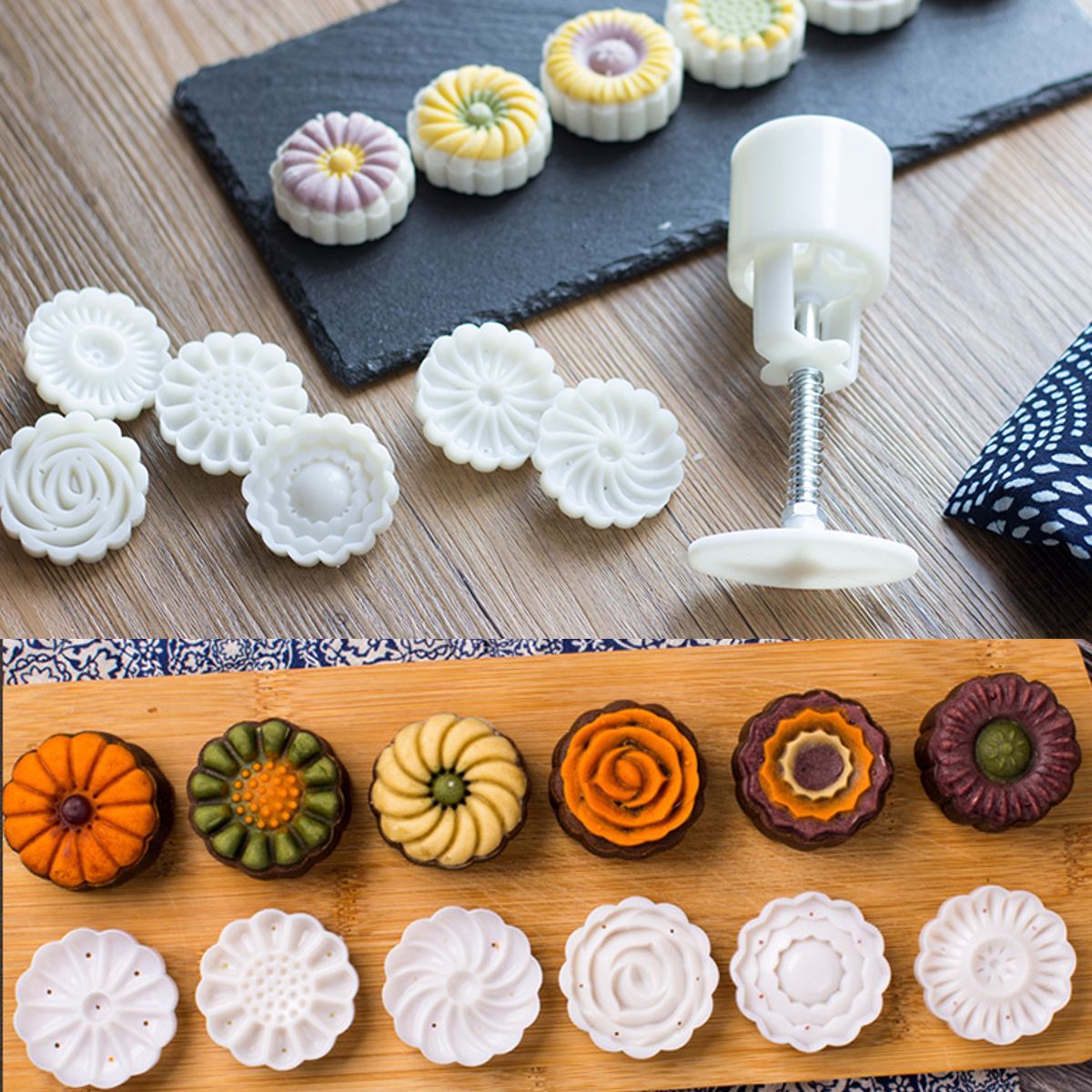 Round-Mooncake-Pastry-Mold-50g-Hand-Press-Mould-Flower-Pattern-Festival-Decor-DIY-Decor-w-6-Stamps-1339042