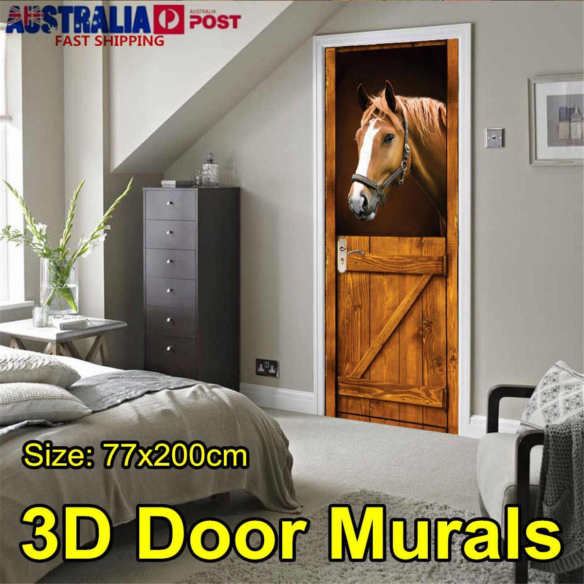 Self-Adhesive-Mural-Decals-3D-Horse-Door-Wall-Sticker-Wrap-Home-Decor-77x200cm-1719671