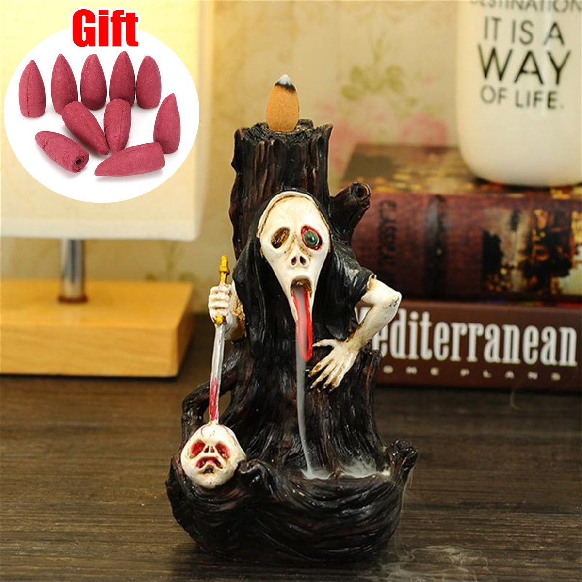 Skull-Shape-Resin-Backflow-Incense-Burner-Tower-Statue-Figurine-Ghost-Head-Home-Decor-1535996