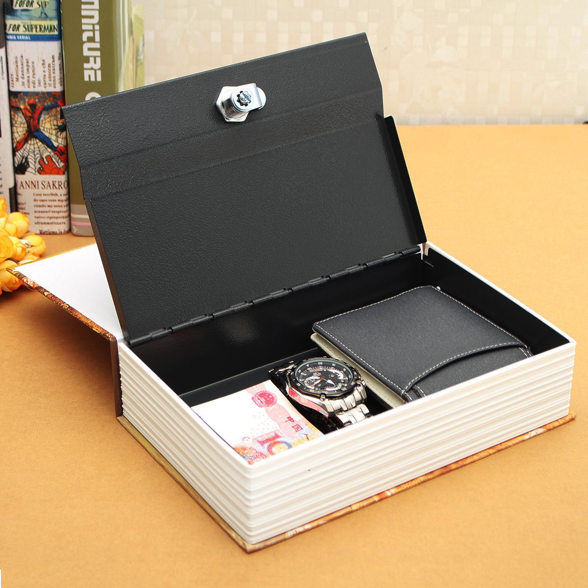 Stainless-Steel-Dictionary-Security-Safe-Gift-Box-Piggy-Bank-Collections-Storage-with-Key-1304639