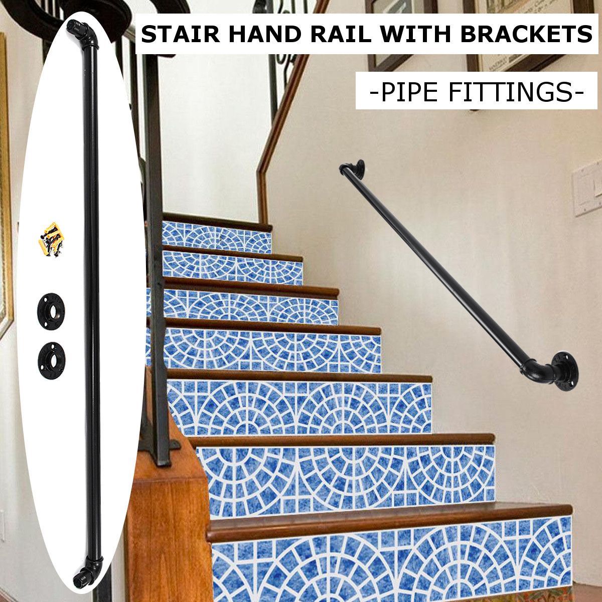 Stair-Handrail-Banister-Bracket-Vintage-Industrial-Pipe-Shelf-Wall-Mount-Clothes-Rack-1557414